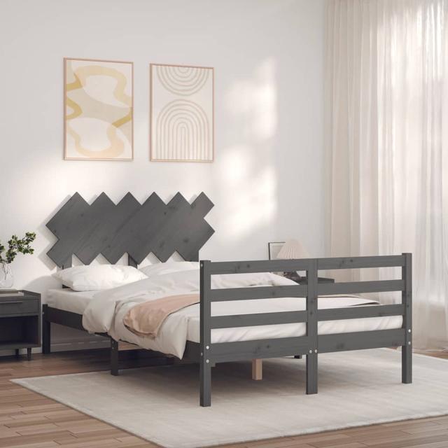 Bed Frame with Headboard 17 Stories Size: 120 x 200cm, Colour: Grey on Productcaster.