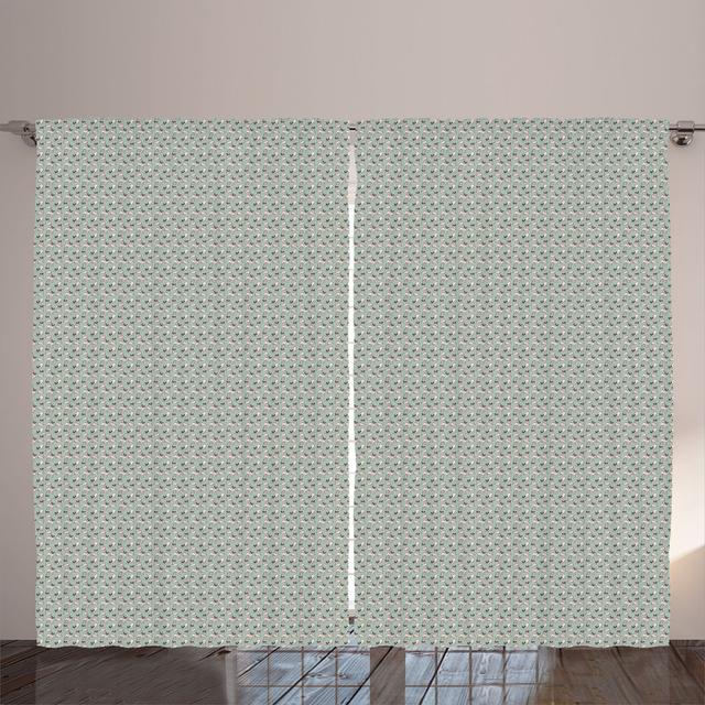 Rustic curtain, sitting stretching dog, turquoise East Urban Home on Productcaster.