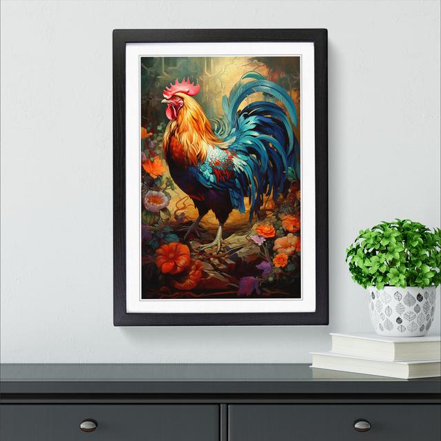 Rooster Tachisme - Single Picture Frame Print on Wood Big Box Art Size: 64cm H x 46cm W x 2cm D, Frame Colour: Black on Productcaster.