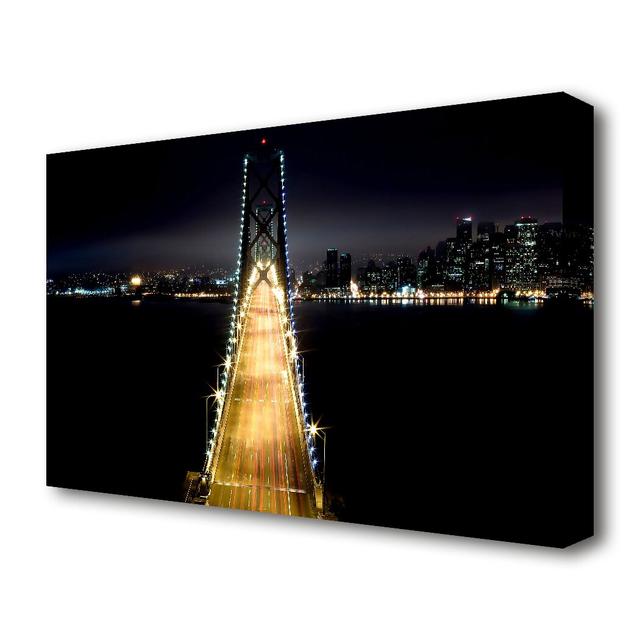 Lights on Bay Bridge - Photograph Print on Canvas East Urban Home Size: 35.6 cm H x 50.8 cm W on Productcaster.