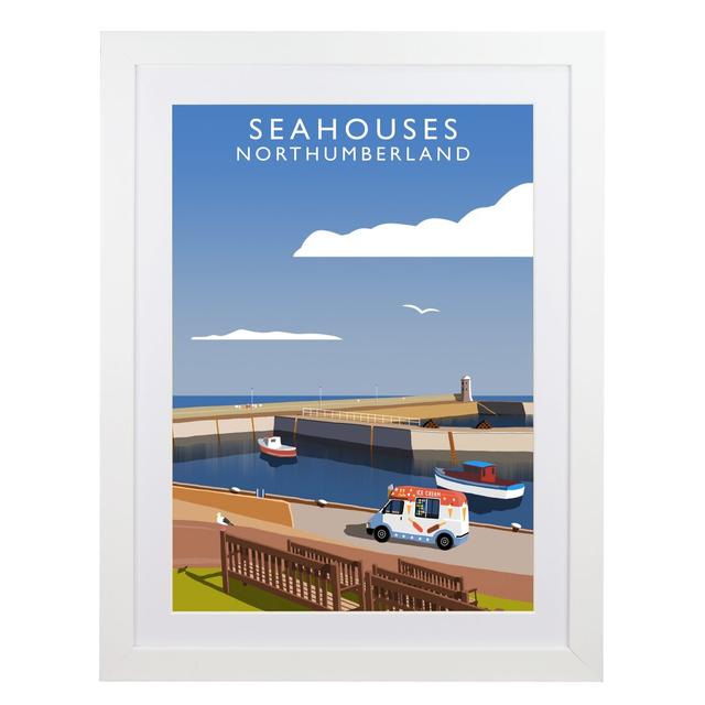 'Seahouses' Graphic Art East Urban Home Size: 54 cm H x 44 cm W x 2.2 cm D, Format: White Wood Frame on Productcaster.