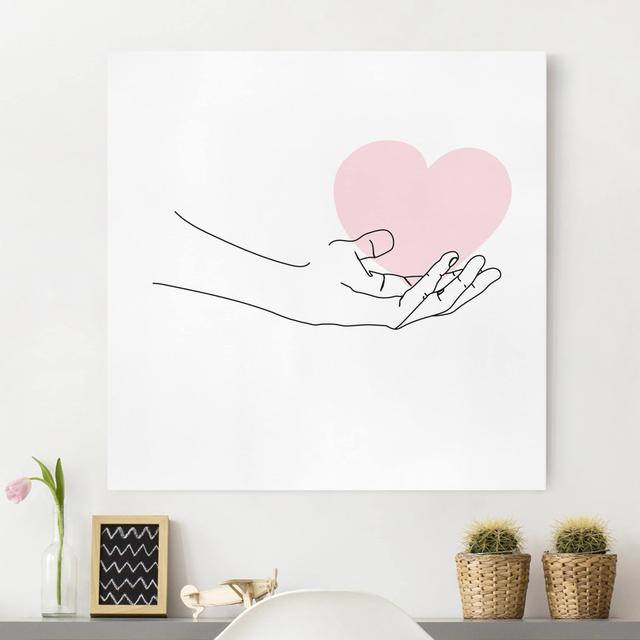 Leinwandbild Hand mit Herz Line Art Ebern Designs Format: Leinwand 260g/m², Größe: 50 cm H x 50 cm B on Productcaster.