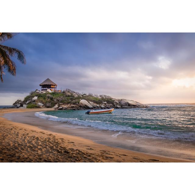 Sunrise Beach Hut - Wrapped Canvas Photograph Breakwater Bay Size: 51cm H x 76cm W x 3.8cm D on Productcaster.