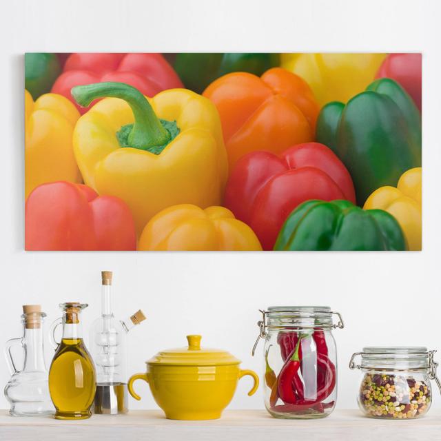 Leinwandbild Colourful Peppers Ebern Designs Größe: 40cm H x 80cm B, Format: Leinwand on Productcaster.