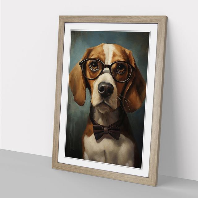 Beagle with Glasses Painting No.2 Happy Larry Size: 64cm H x 46cm W x 2cm D, Frame Colour: Oak on Productcaster.