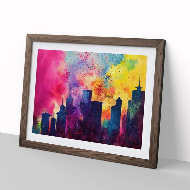 Bedazzled Watercolour Skyline Abstract - Picture Frame Painting Metro Lane Size: 34cm H x 46cm W x 2cm D, Frame Colour: Walnut Frame on Productcaster.