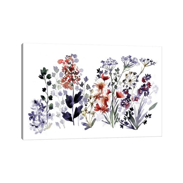 Indigo Wildflowers by Sara Berrenson - Print on Canvas Ebern Designs Size: 20.32cm H x 30.48cm W x 1.91cm D, Format: Wrapped Canvas on Productcaster.