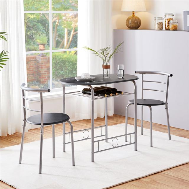 2 - Person Dining Set Yaheetech Table Top Colour: Black, Chair Colour: Silver/Black, Table Base Colour: Silver on Productcaster.