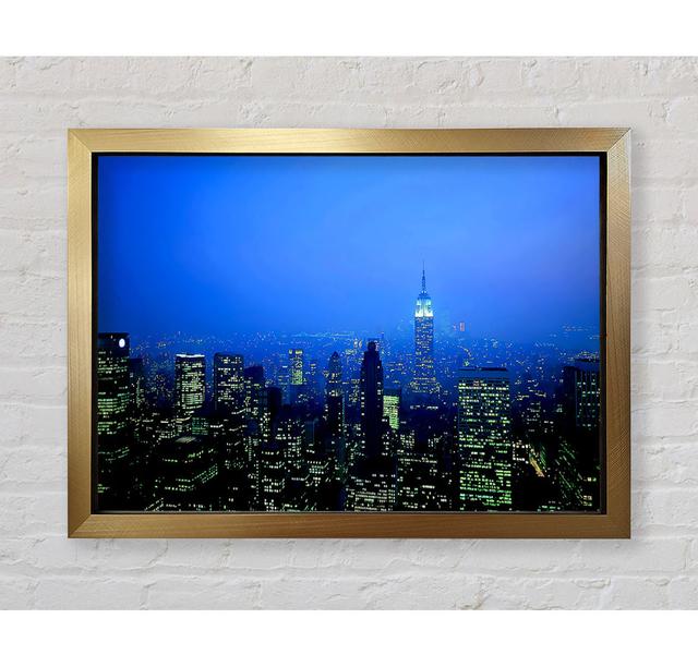 New York City Blue Mist At Night Framed Print Ebern Designs Size: 59.7cm H x 84.1cm W x 3.4cm D, Format: Gold Framed Paper on Productcaster.