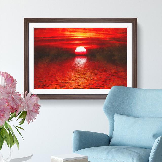 Red & Orange Sunset Above The Sea - Picture Frame Painting Print East Urban Home Size: 24cm H x 33cm W x 2cm D, Format: Walnut on Productcaster.