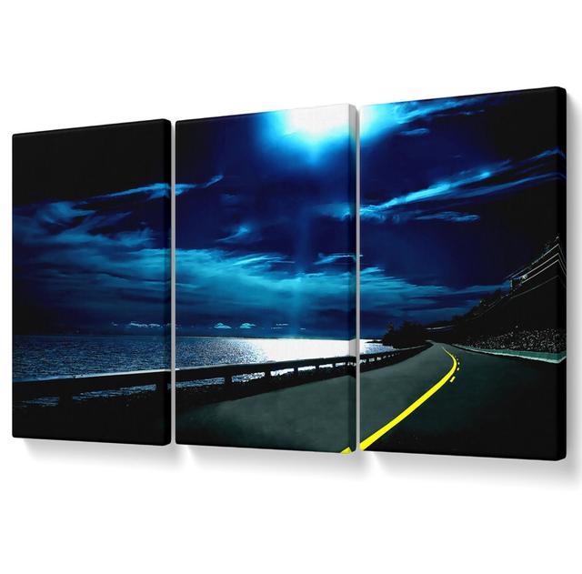 Highway Nights - 3 Piece Wrapped Canvas Graphic Art Ebern Designs Size: 81.3cm H x 163cm W on Productcaster.