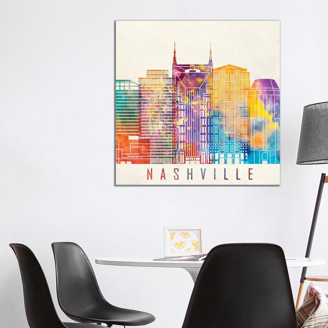 Nashville Landmarks Watercolour by Paul Rommer - Wrapped Canvas Painting Wayfair Samples Size: 93.98cm H x 93.98cm W x 1.91cm D on Productcaster.