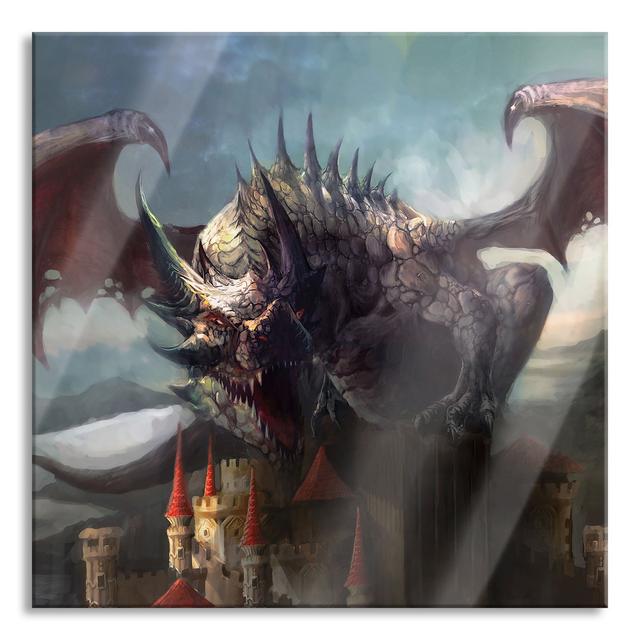 Dragon on a Fortress - Unframed Graphic Art on Glass Happy Larry Size: 60cm H x 60cm W x 0.4cm D on Productcaster.