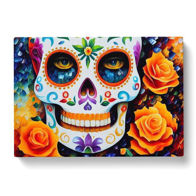 Decorated Floral Sugar Skull - Wrapped Canvas Painting Latitude Vive Size: 40cm H x 60cm W x 3cm D on Productcaster.