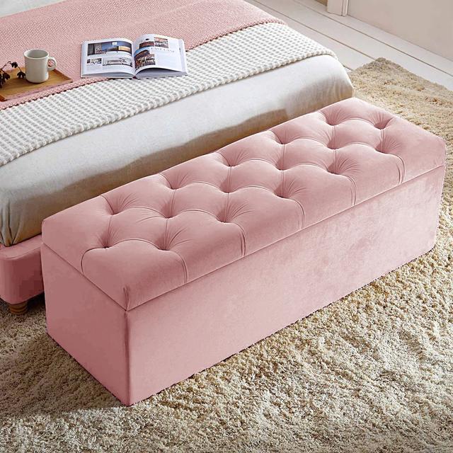 Chesterfield 120cm Wide Tufted Chesterfield Ottoman Storage Box Footstool Ottoman R&M Furnishers Upholstery Colour: Pink on Productcaster.