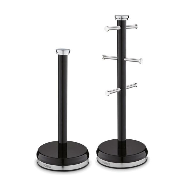 Tower T826172GRP Belle Mug Tree and Towel Pole Set, Stainless Steel Tower Colour: Black on Productcaster.