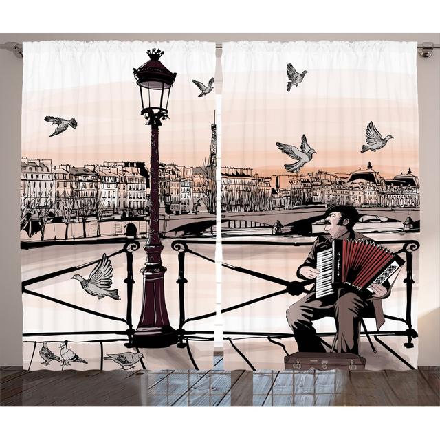 Vorhang-Set Accordionist Playing Paris Street Urban European Famous City Panorama Graphic Scene mit Stangendurchzug, halbtransparent (Set of 2) East U on Productcaster.