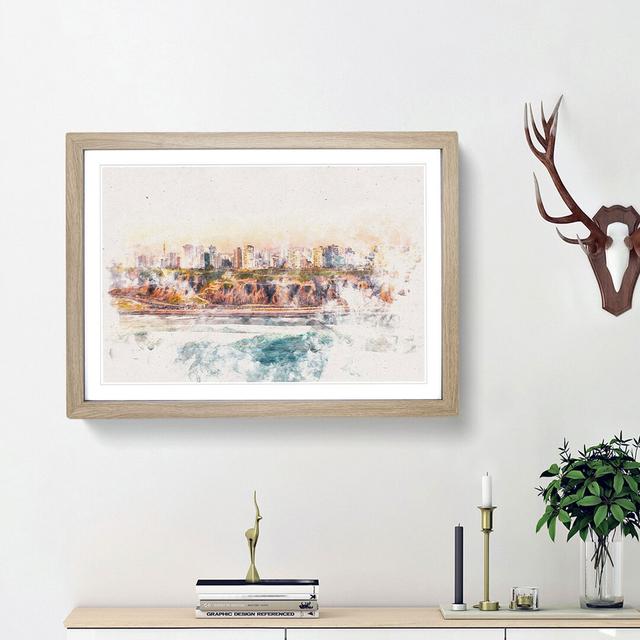 Lima Skyline in Peru Watercolour - Picture Frame Graphic Art Print East Urban Home Frame Option: Oak Framed, Size: 33cm H x 45cm W x 2cm D on Productcaster.