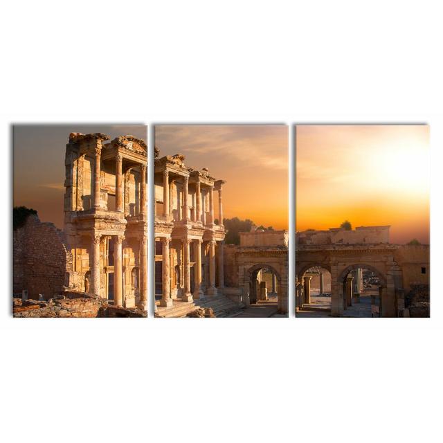 Old Temple Ruins - 3 Piece Wrapped Canvas Print East Urban Home Size: 210 cm H x 100 cm W x 2.4 cm D on Productcaster.