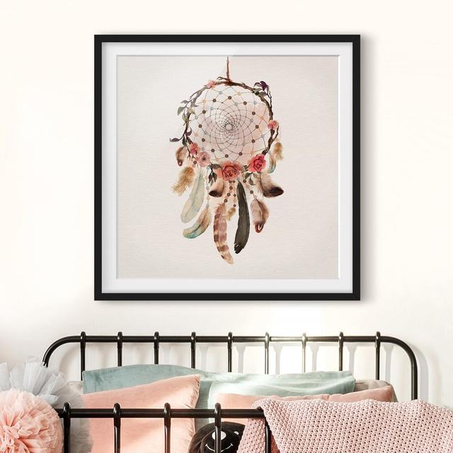 Dream Catcher with Pearls - Picture Frame Graphic Art Print on Paper East Urban Home Rahmenoptionen: Matt black, Size: 50cm H x 50cm W on Productcaster.