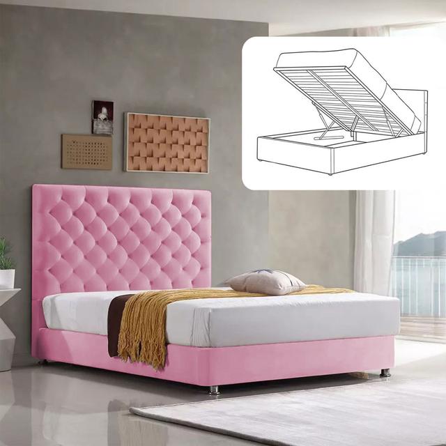 Adriella Upholstered Ottoman Bed Brayden Studio Colour: Pink, Size: Kingsize (5') on Productcaster.