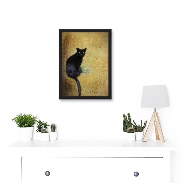 Black Cat With Yellow Flower Artwork Framed Wall Art Print A4 Marlow Home Co. on Productcaster.