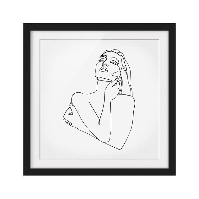 Gerahmter Kunstdruck Line Art Woman Upper Body Black White Metro Lane Größe: 70 cm H x 70 cm B x 2 cm T, Matte Farbe: Weiß, Format: Schwarz on Productcaster.