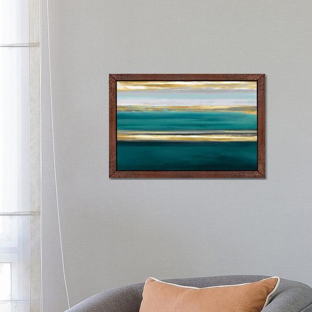 Parallel Lines On Teal by Allie Corbin - Painting on Canvas Beachcrest Home Size: 101.6cm H x 152.4cm W x 3.81cm D, Frame Option: Brown Framed on Productcaster.