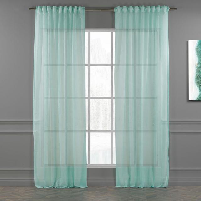 Extra Long & Extra Wide Faux Linen Sheer Curtain Panels (Set of 2) Lilijan Home & Curtain Panel Size: Width 140 x Drop 500cm, Colour: Teal Green on Productcaster.