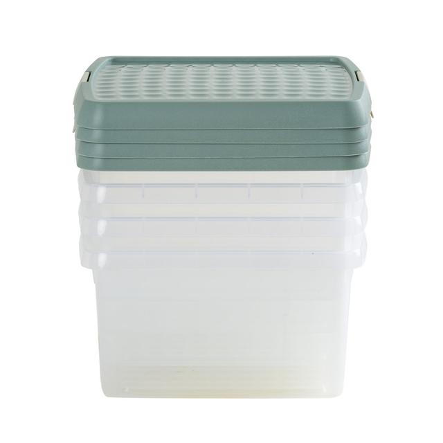 Wham Clip 4x 9L Square Plastic Storage Boxes with Secure Clip Lock Lids. L:29 x W:29 x H:15.5cm Clear/Green Milieu/Stone (Set of 4) Wham Colour: Clear on Productcaster.