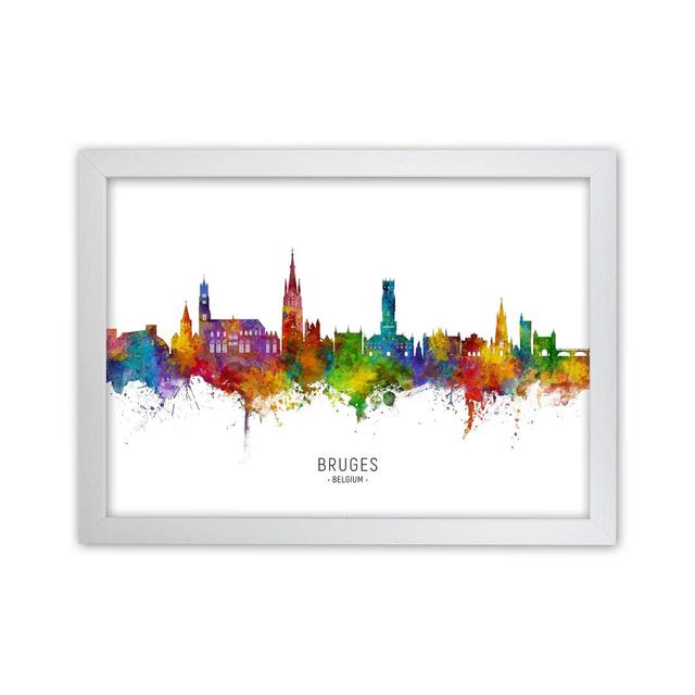 Bruges Belgium Skyline by Michael Tompsett - Graphic Art Latitude Run Format: White Framed, Size: 34cm H x 46cm W x 3cm D on Productcaster.