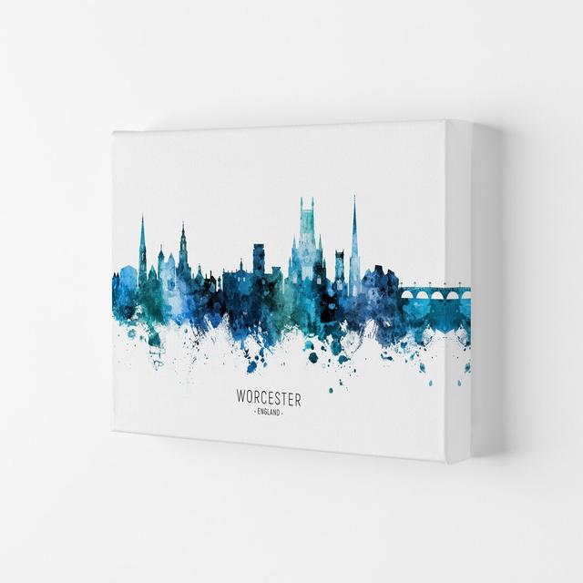 Worcester England Skyline Blue City Name by Michael Tompsett - Graphic Art Ebern Designs Format: Wrapped Canvas, Size: 42cm H x 59.4cm W x 4cm D on Productcaster.