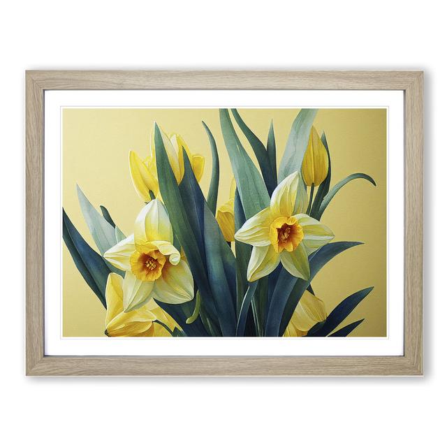 Contoured Daffodil Flowers - Picture Frame Graphic Art 17 Stories Frame Colour: Oak, Size: 25cm H x 34cm W x 2cm D on Productcaster.