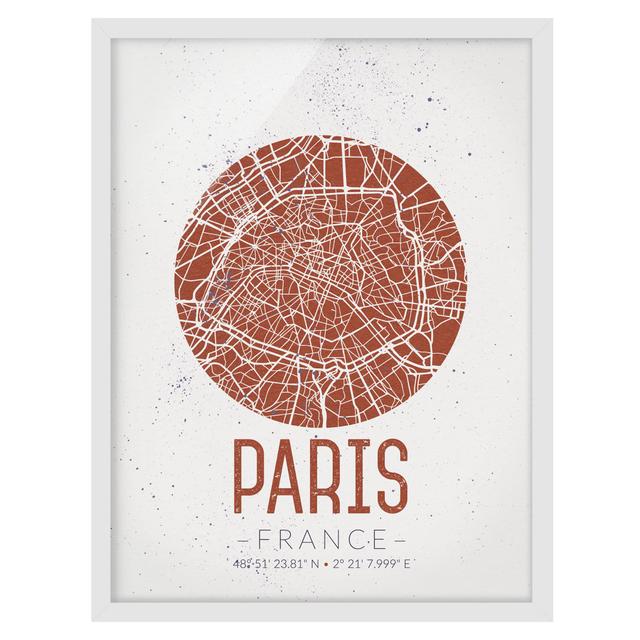 Picture With Frame - City Map Paris - Retro - Portrait 4:3 Maturi Size: 100cm H x 70cm W x 2cm D, Frame Option: White Framed on Productcaster.