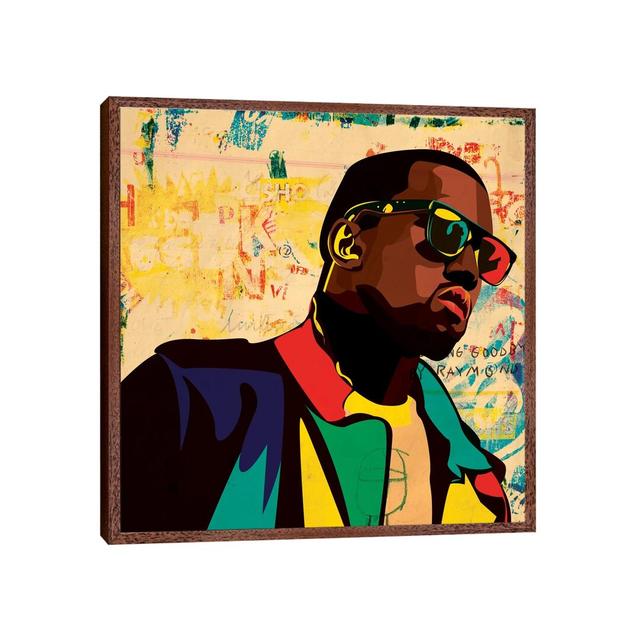 Kanye by Dai Chris - Print on Canvas 17 Stories Size: 66.04cm H x 66.04cm W x 3.81cm D, Format: Classic Brown Wood Framed Canvas on Productcaster.