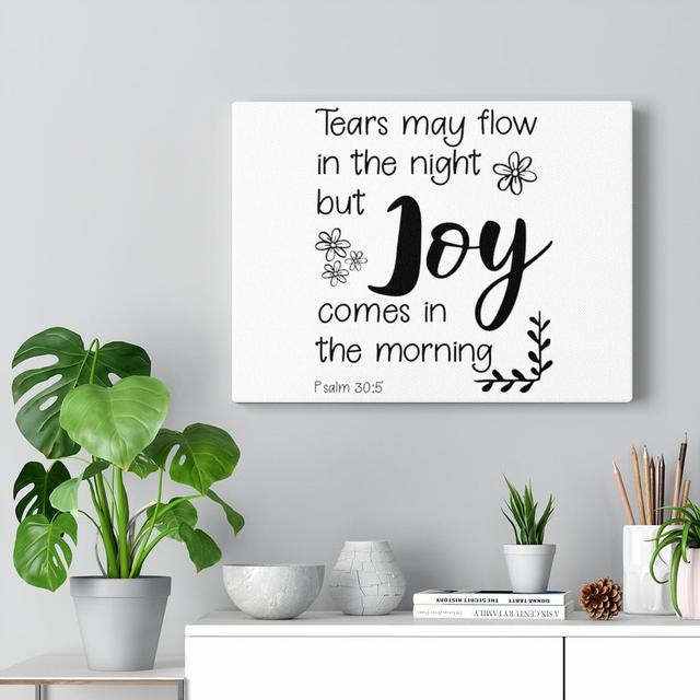 Joy Comes Psalm 30:5 - Wrapped Canvas Typography Blue Elephant Size: 46cm H x 61cm W on Productcaster.