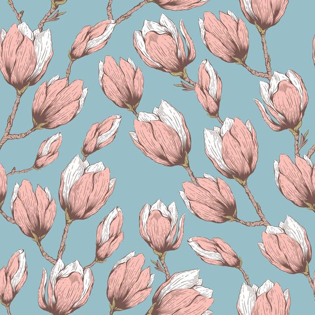 Magnolia Seamless Pattern by JalloM - Wrapped Canvas Art Prints Marlow Home Co. Size: 40cm H x 40cm W on Productcaster.