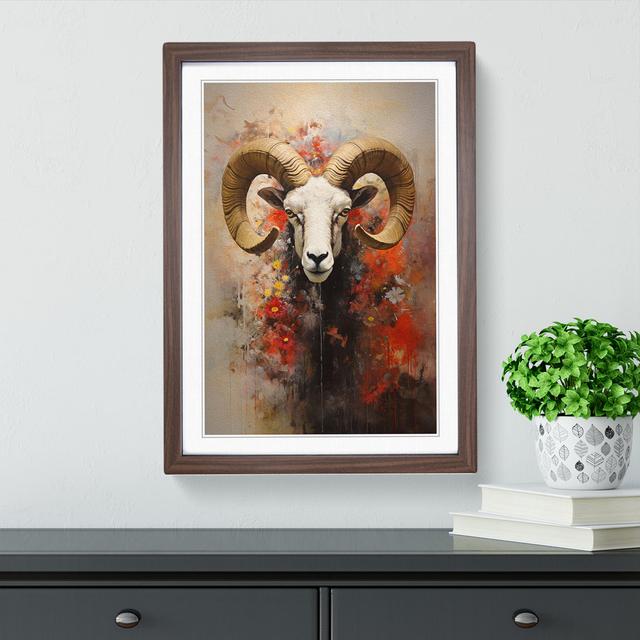 Ram Sheep Contemporary - Print Brambly Cottage Format: Walnut Framed, Size: 34cm H x 25cm W x 2cm D on Productcaster.