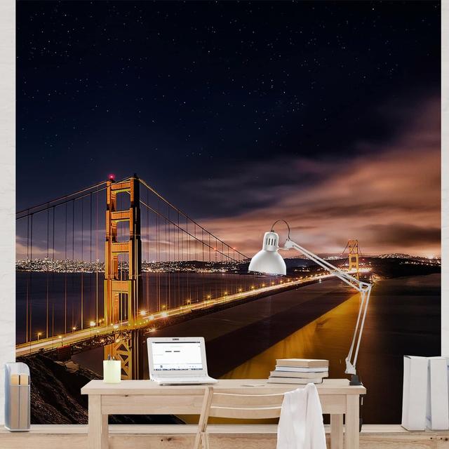 Golden Gate to the Stars Semi-Gloss Wallpaper Roll East Urban Home Size: 3.36m x 336cm, Material quality: Premium (150g/m²) on Productcaster.