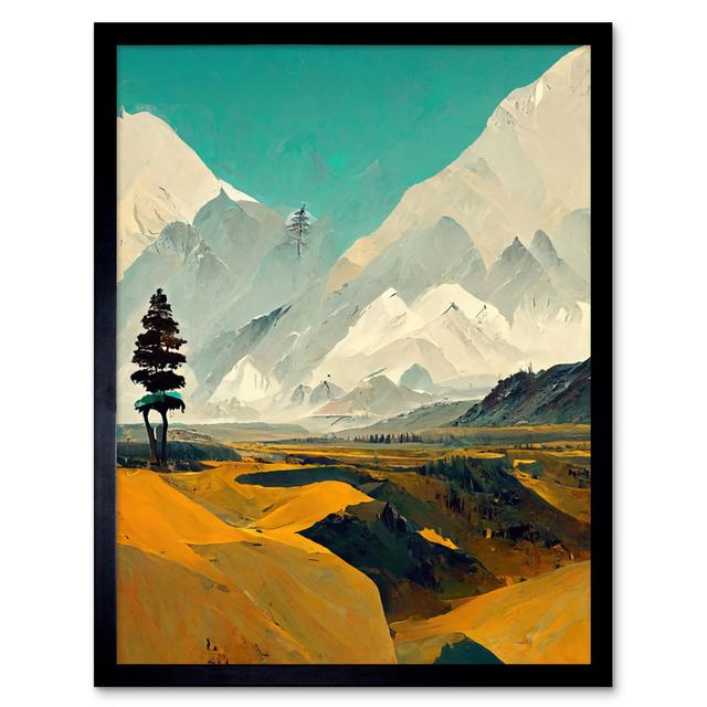 Lone Tree Snow Mountain - Single Picture Frame Print Wee Blue Coo on Productcaster.