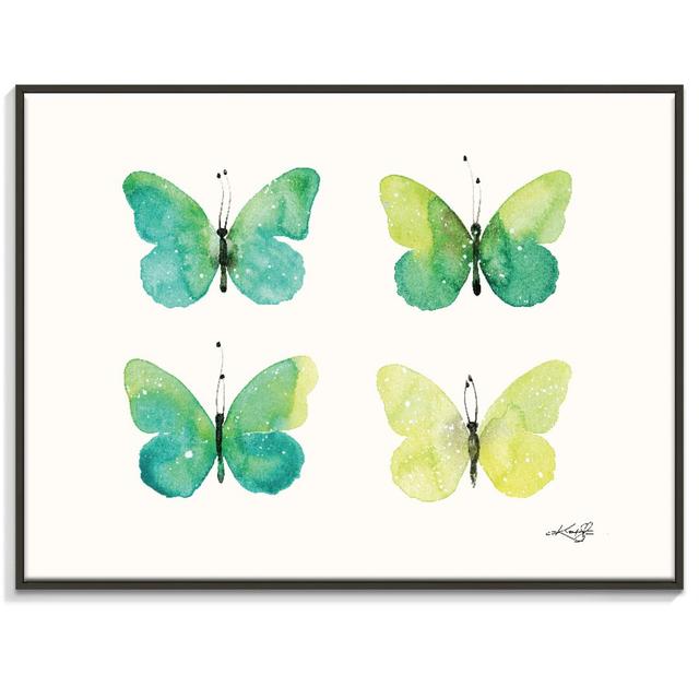 'Four Butterflies 5' Painting on Canvas East Urban Home Size: 76cm H x 102cm W, Format: Black Floater Framed on Productcaster.