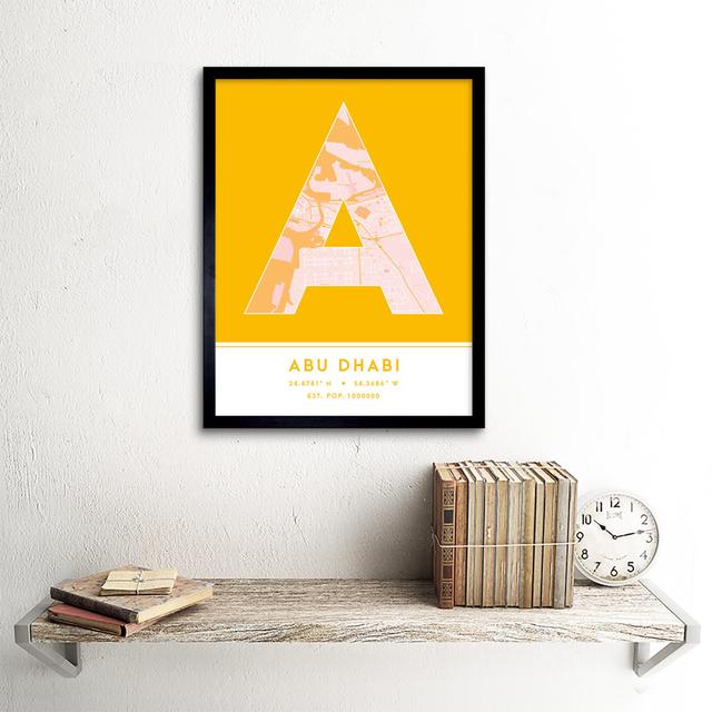 Abu Dhabi City Map Abu Dhabi Yellow by Wee Blue Coo - Single Picture Frame Typography Wee Blue Coo on Productcaster.