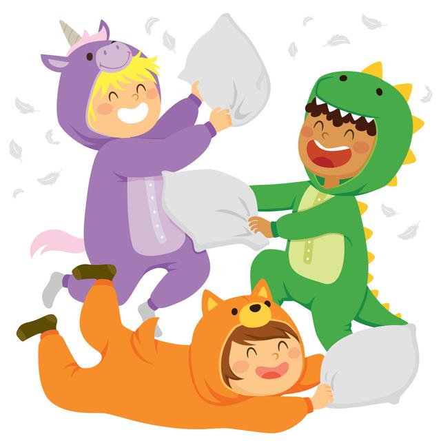 Pillow Fight in Animal Onesies by Yelet - Wrapped Canvas Graphic Art Zoomie Kids Size: 122cm H x 122cm W x 3.8cm D on Productcaster.