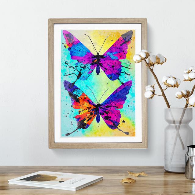 Two Butterflies Painted Abstract - Picture Frame Graphic Art Brambly Cottage Format: Oak Framed, Size: 46cm H x 34cm W x 2cm D on Productcaster.