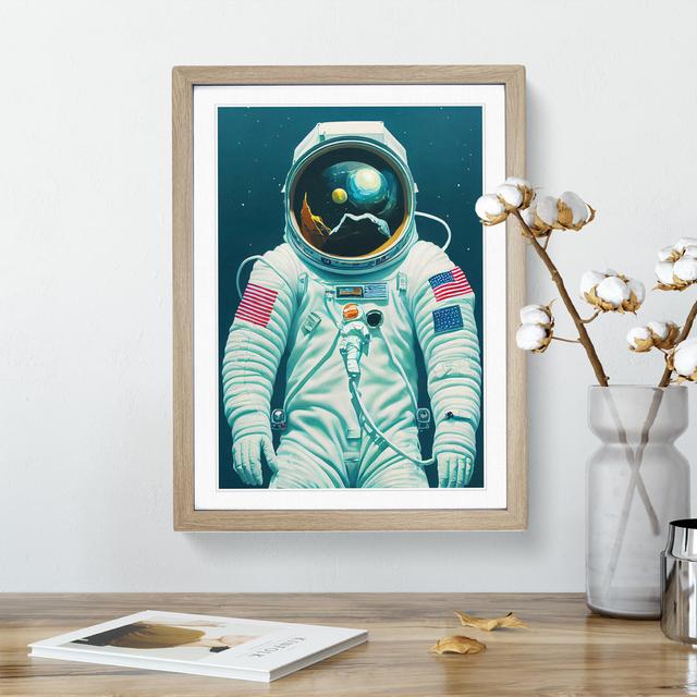 Outstanding Astronaut - Picture Frame Graphic Art Latitude Run Frame Colour: Oak, Size: 64cm H x 46cm W x 2cm D on Productcaster.