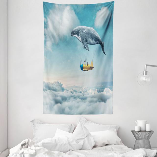 Tapestry, Dreamy View Whale Clouds, Pale Blue Yellow White East Urban Home Maße: 230 cm H x 140 cm B on Productcaster.