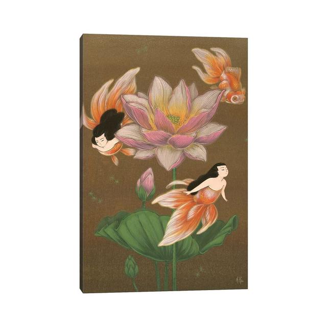 Goldfish Mermaids Summer Lotus by Martin Hsu - Graphic Art Print on Canvas Bloomsbury Market Format: Wrapped Canvas, Size: 66.04cm H x 45.72cm W x 1.9 on Productcaster.