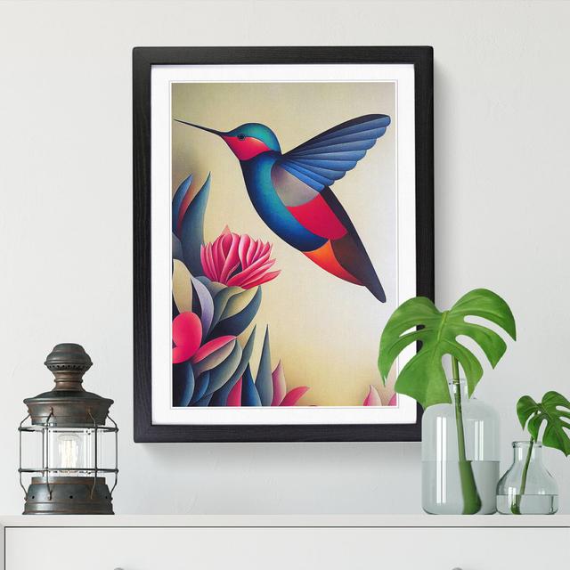 Aalke Hummingbird Retro Art - Picture Frame Print 17 Stories Frame Colour: Black, Size: 34cm H x 25cm W x 2cm D on Productcaster.