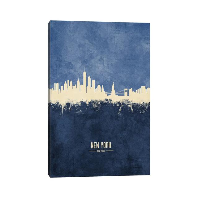 New York Skyline Navy by Michael Tompsett - Wrapped Canvas Graphic Art Latitude Run Size: 45.72cm H x 30.48cm W x 1.9cm D on Productcaster.