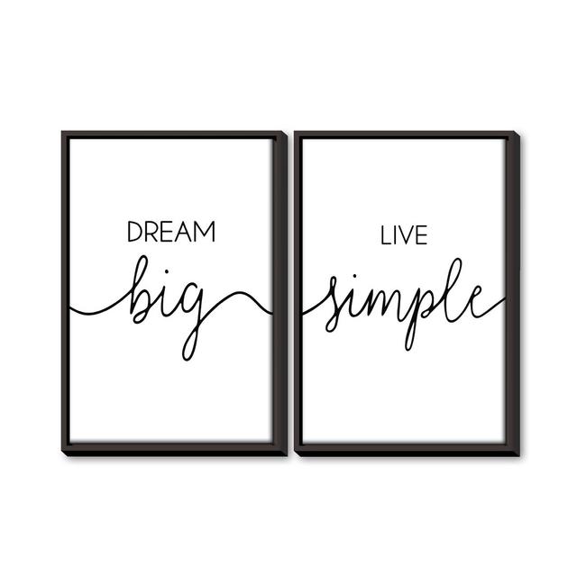 Dream Big - 2 Piece Typography Set on Canvas Clock Canvas Format: Black Framed, Size: 70cm H x 100cm W x 4.5cm D on Productcaster.